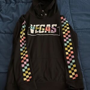 Vegas Black Hoodie with Colorful Checkered Sleeves